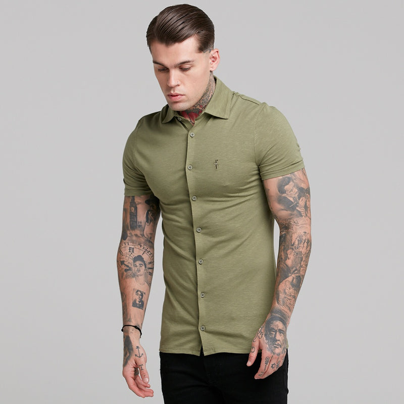 Father Sons Super Slim Khaki Jersey Short Sleeve - FSH014 (LAST CHANCE)