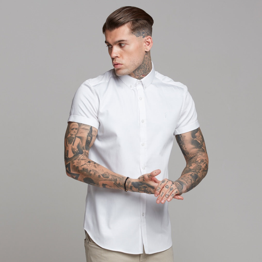 Classic White Luxe Egyptian Cotton Button Down Short Sleeve - FS494