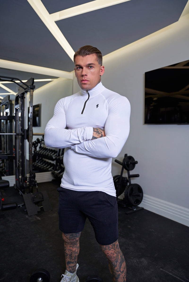 Father Sons Long Sleeve White Half Zip Gym Top - FSH711