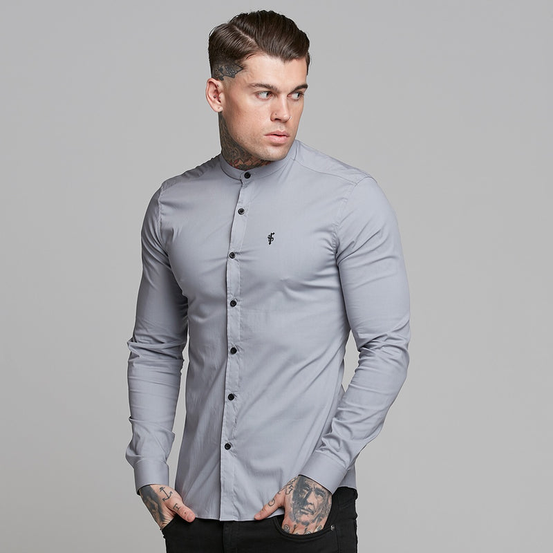 Father Sons Super Slim Stretch Classic Silver Grey Grandad Collar - FS289