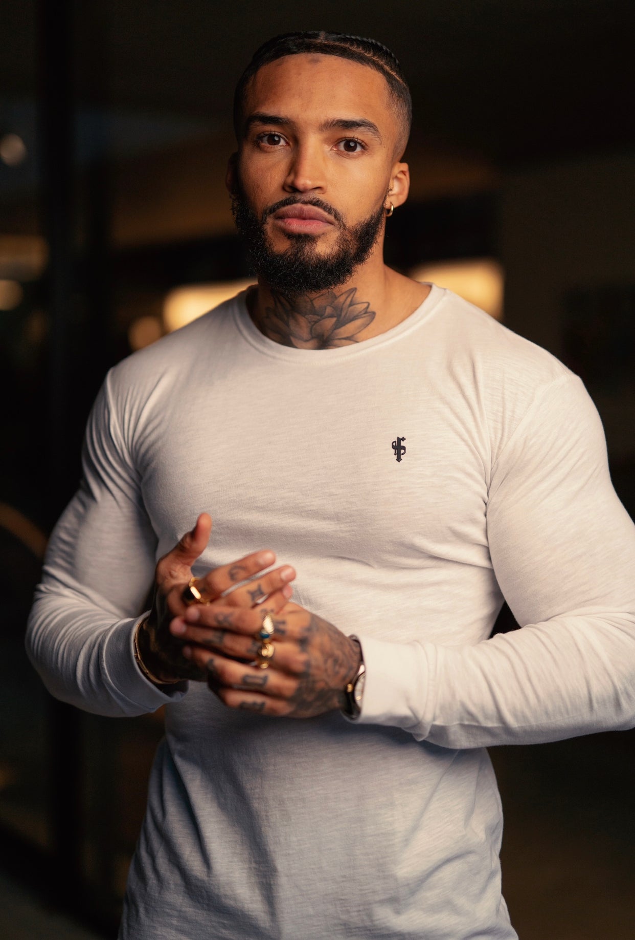 White Slub Crew Long Sleeve With Cuff - FSH727