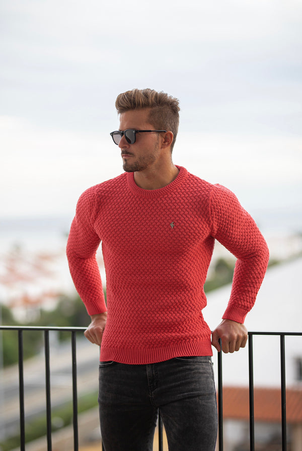 Father Sons Coral Knitted Weave Super Slim Sweater With Metal Decal - FSJ021