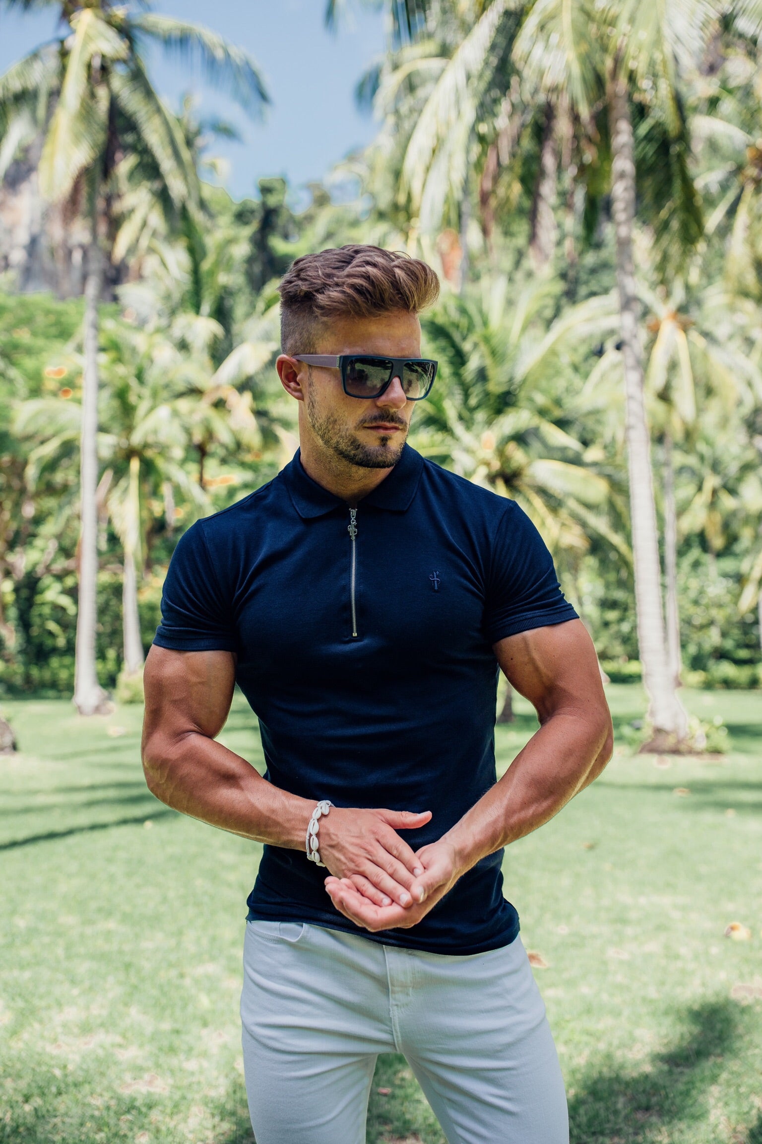 Classic Navy Zipped Polo Shirt - FSH029