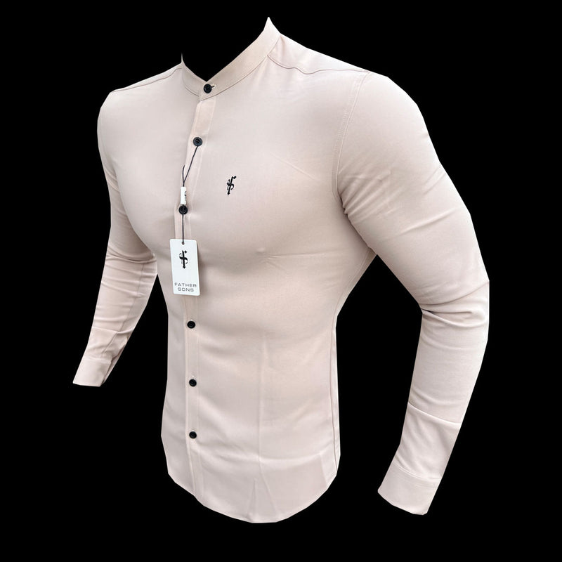 Father Sons Super Slim Scuba Beige Long Sleeve Stretch with Grandad Collar - FS941