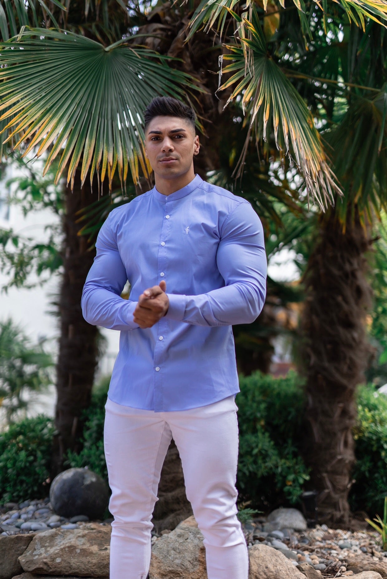 Super Slim Stretch Light Blue Grandad Collar - FS555