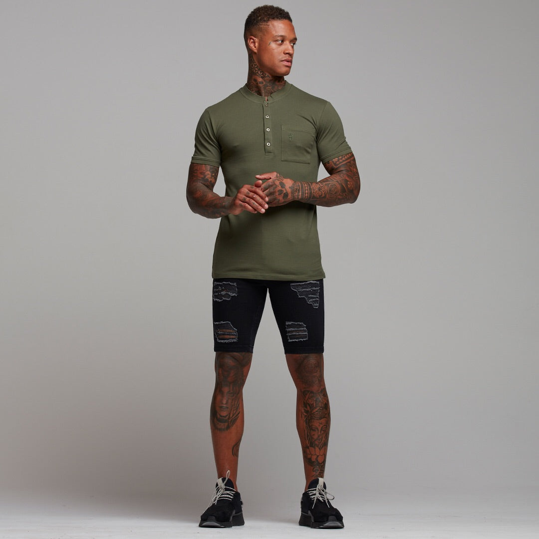 Classic Khaki Grandad Polo Shirt - FSH294