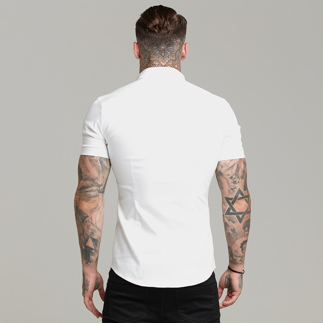Super Slim Stretch White Denim Short Sleeve - FS598