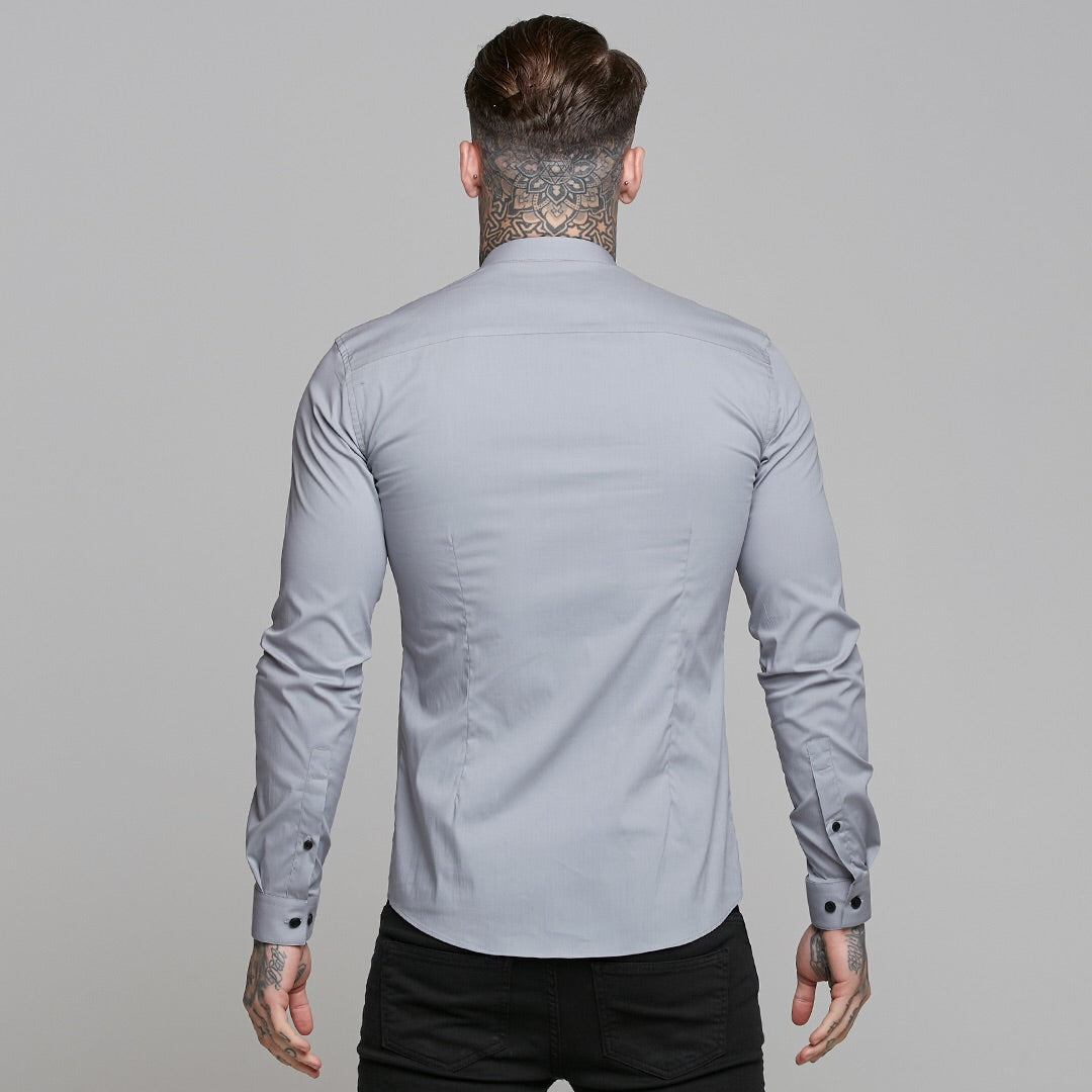 Super Slim Stretch Classic Silver Grey Grandad Collar - FS289