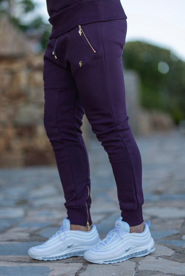 Father Sons Plum / Purple & Gold Tapered Sweat Pants with Ankle Zip Detail - FSH486