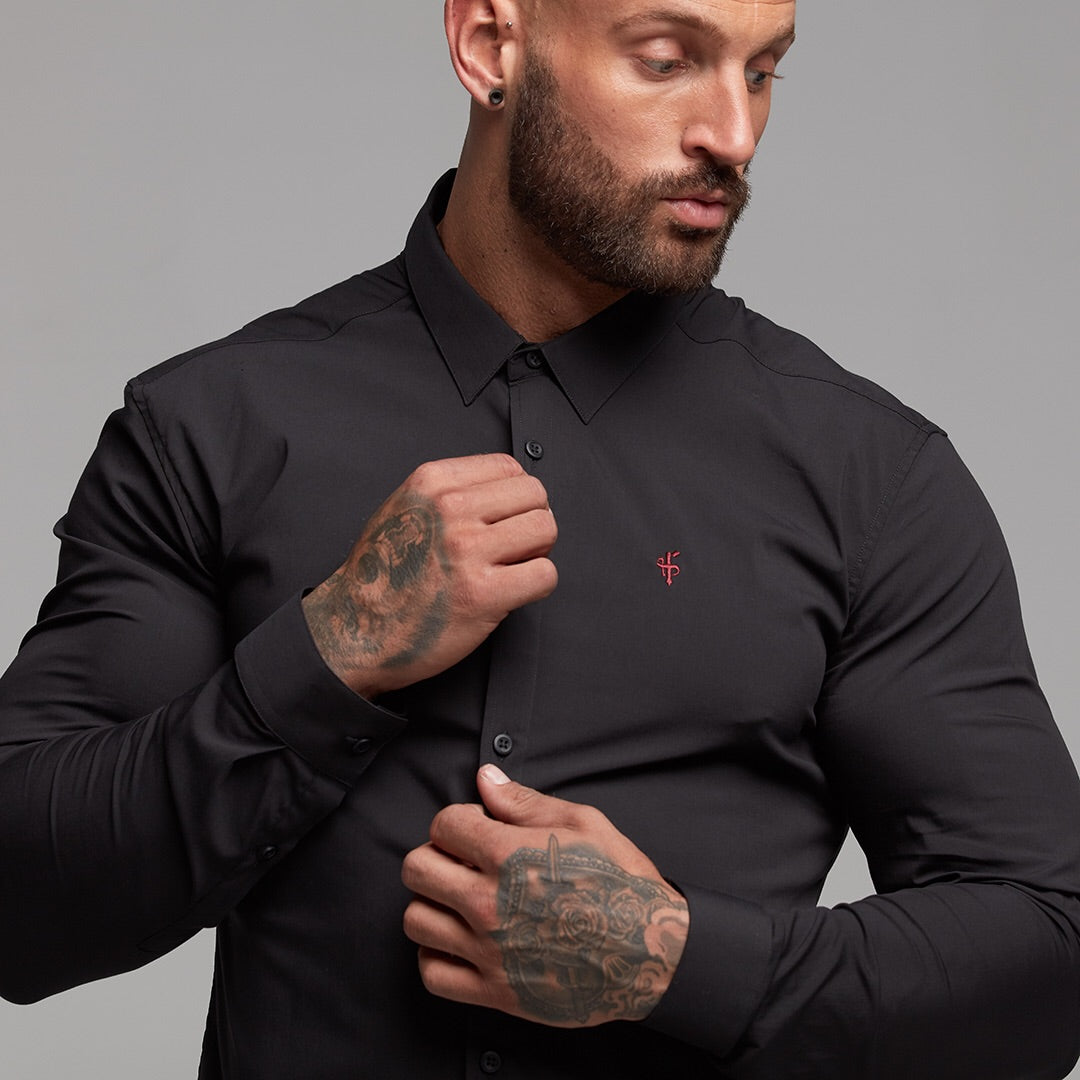Super Slim Ultra Stretch Black Shirt (Red embroidery) - FS354