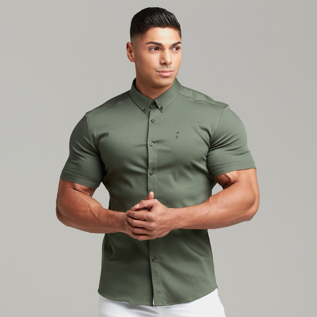Super Slim Stretch Khaki Denim Short Sleeve - FS203
