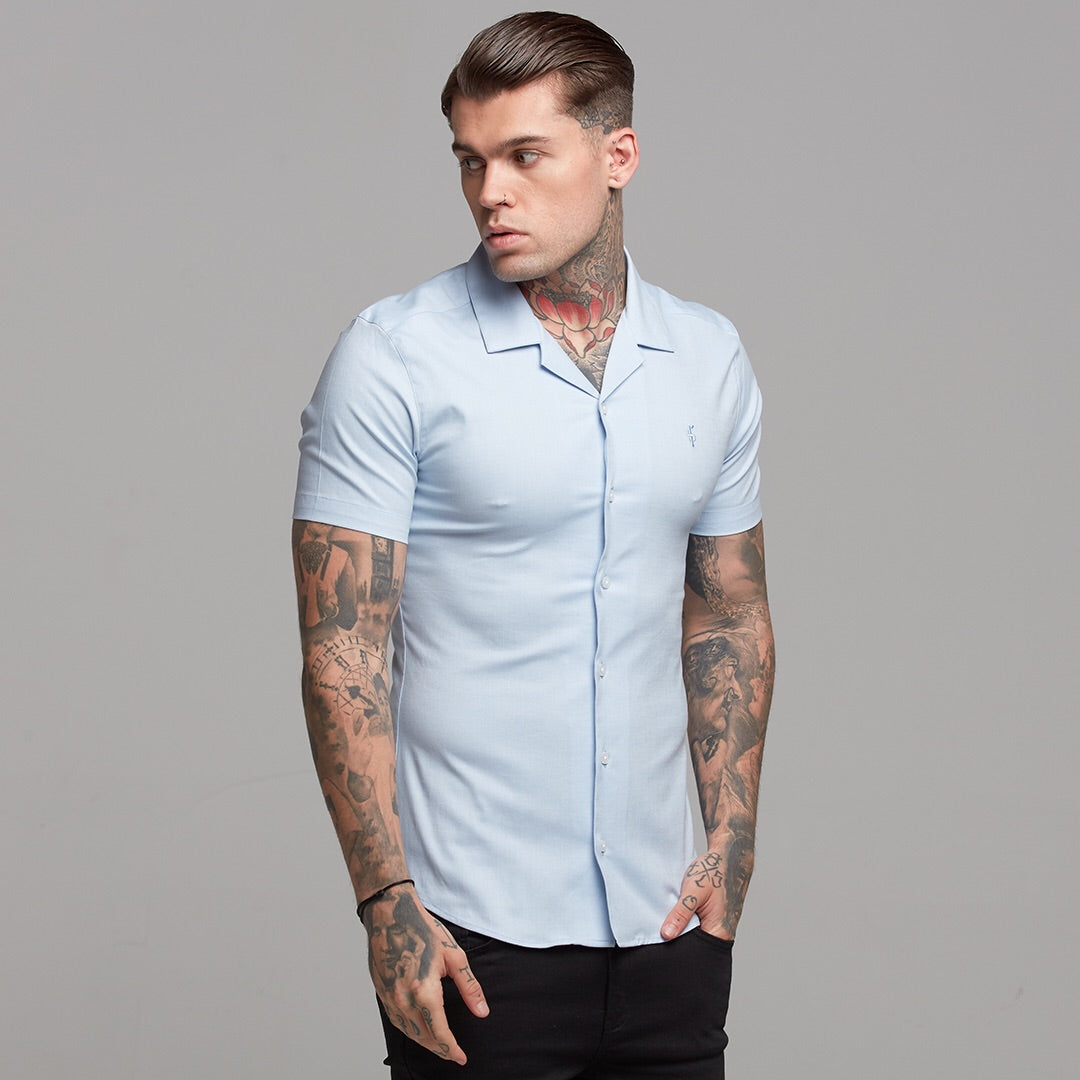Super Slim Stretch Revere Light blue oxford Short Sleeve - FS439