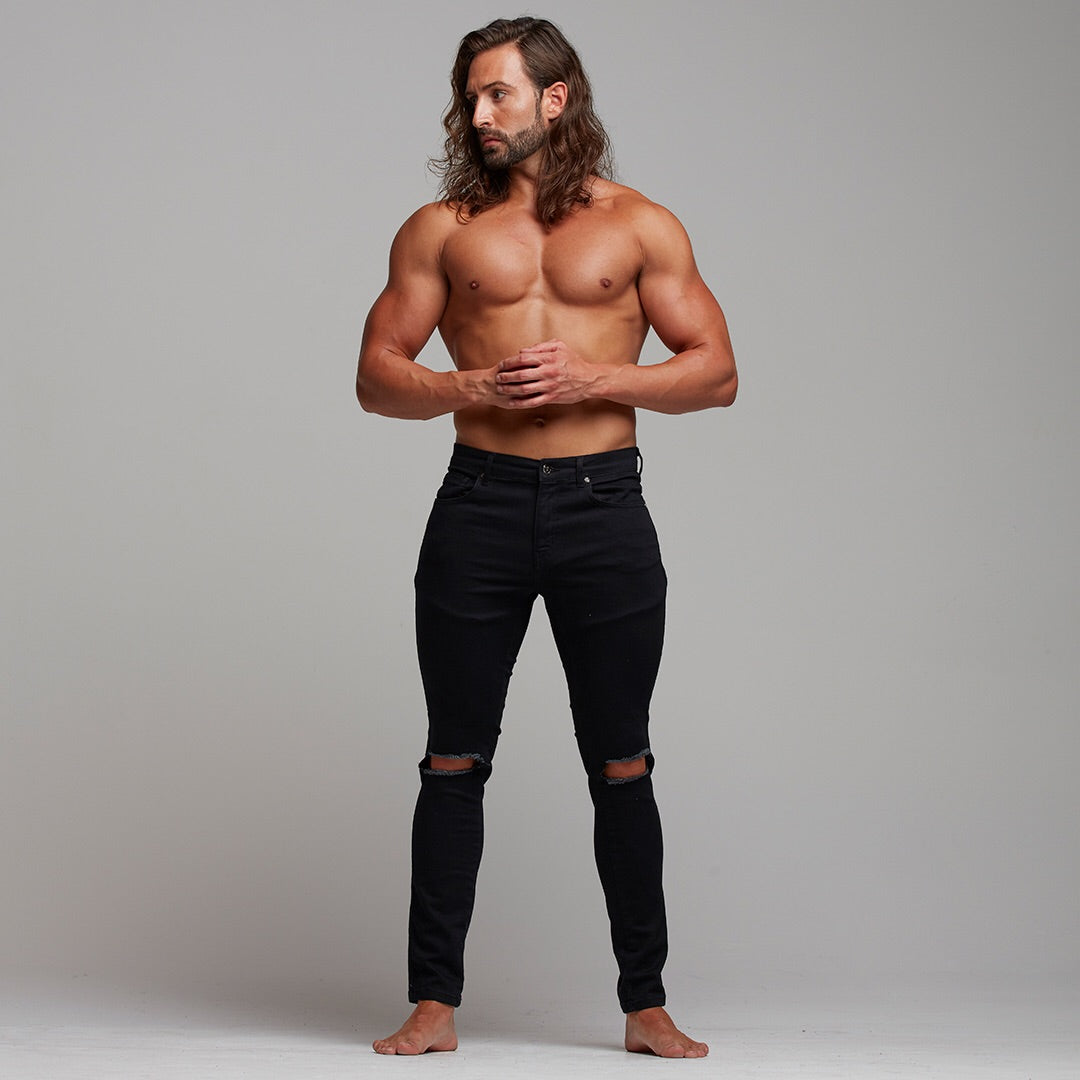 Ripped Slim Stretch Black Jeans - FSH101 (LAST CHANCE)