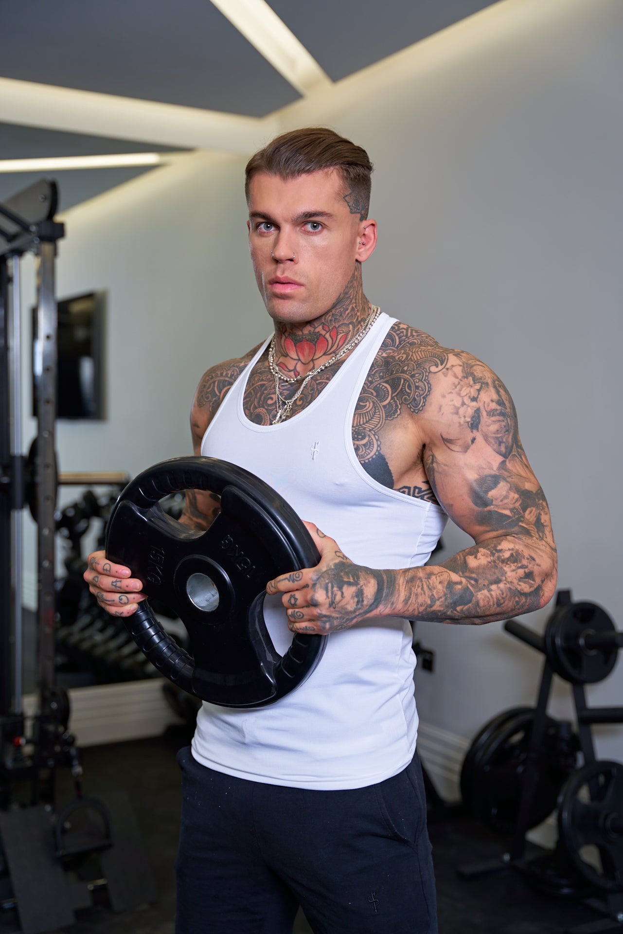 Muscle Fit White Gym Vest - FSH690