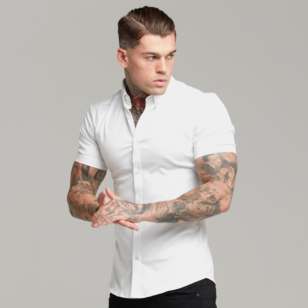 Super Slim Stretch White Denim Short Sleeve - FS598