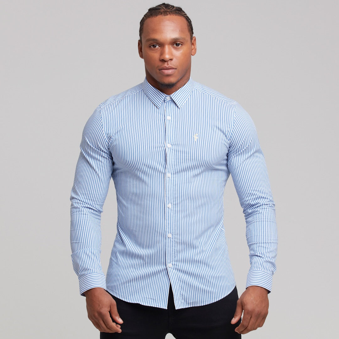 Super Slim Stretch Navy & White Stripe (Yellow Emblem)  -  FS364
