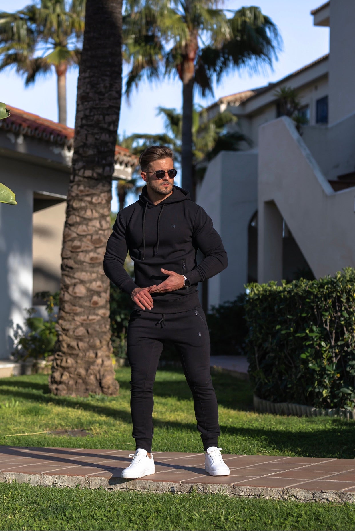 Black / Black Overhead Hoodie Top with Zipped Pockets - FSH629