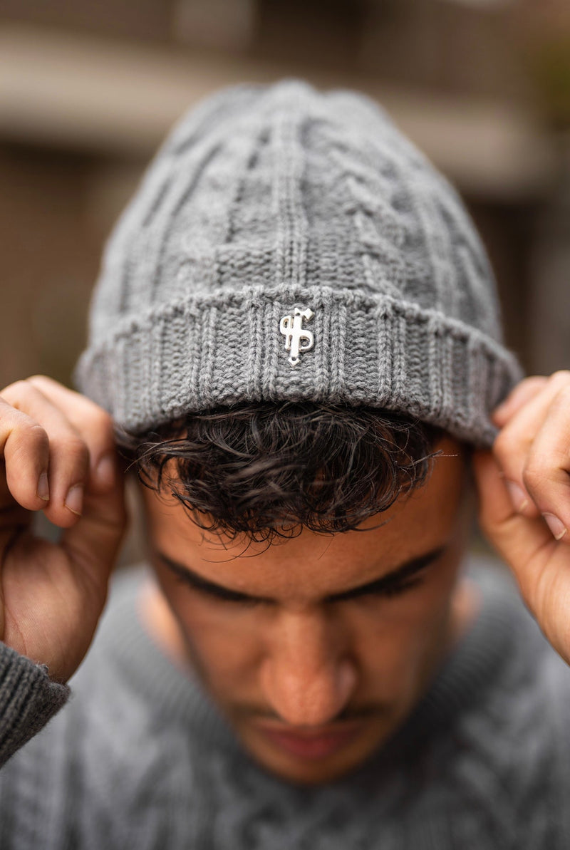 Father Sons Grey Beanie Hat With Metal Emblem - FSJ058