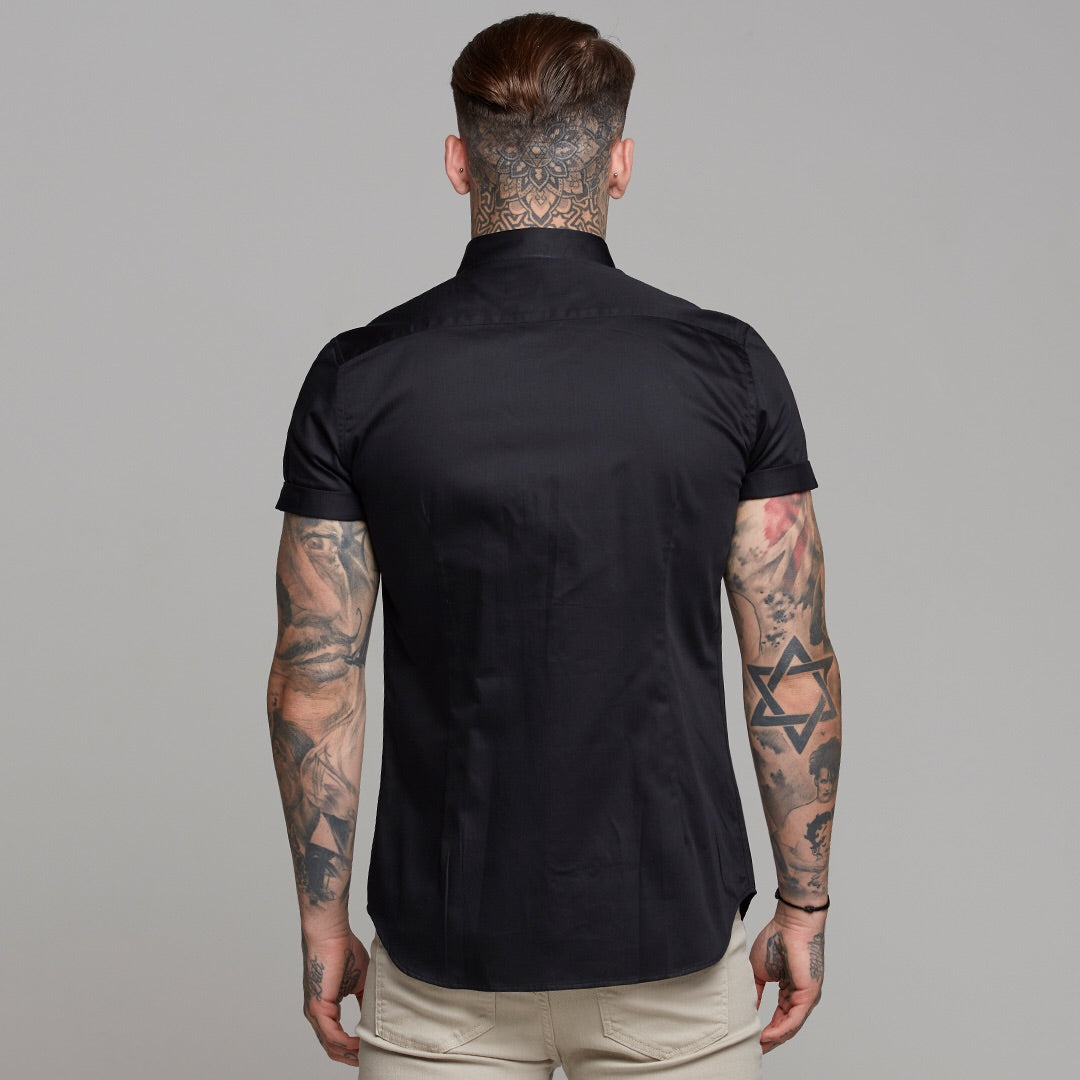 Classic Black Luxe Egyptian Cotton Button Down Short Sleeve - FS492