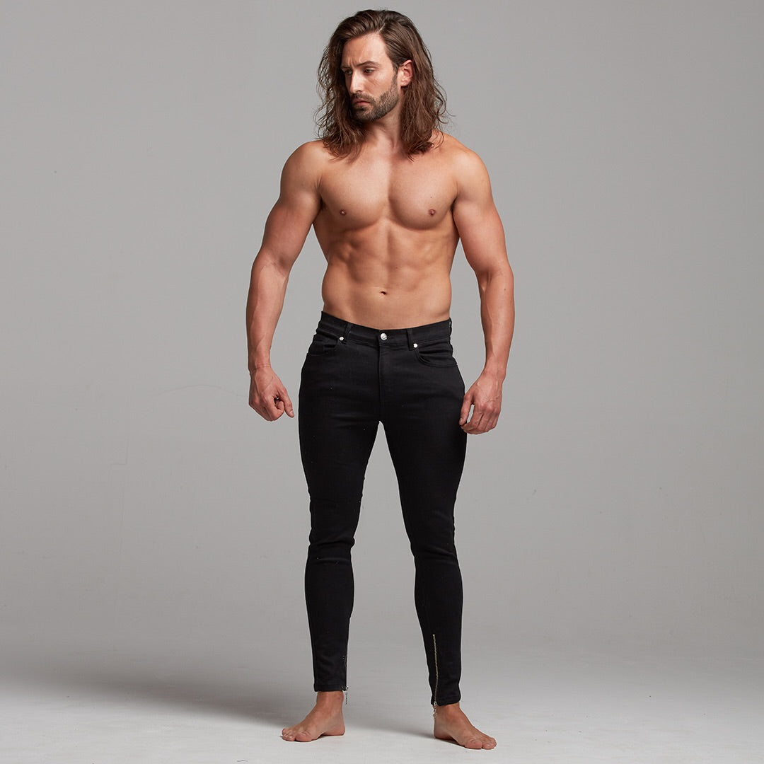 Zipped Ankle Slim Stretch Black Jeans - FSH235