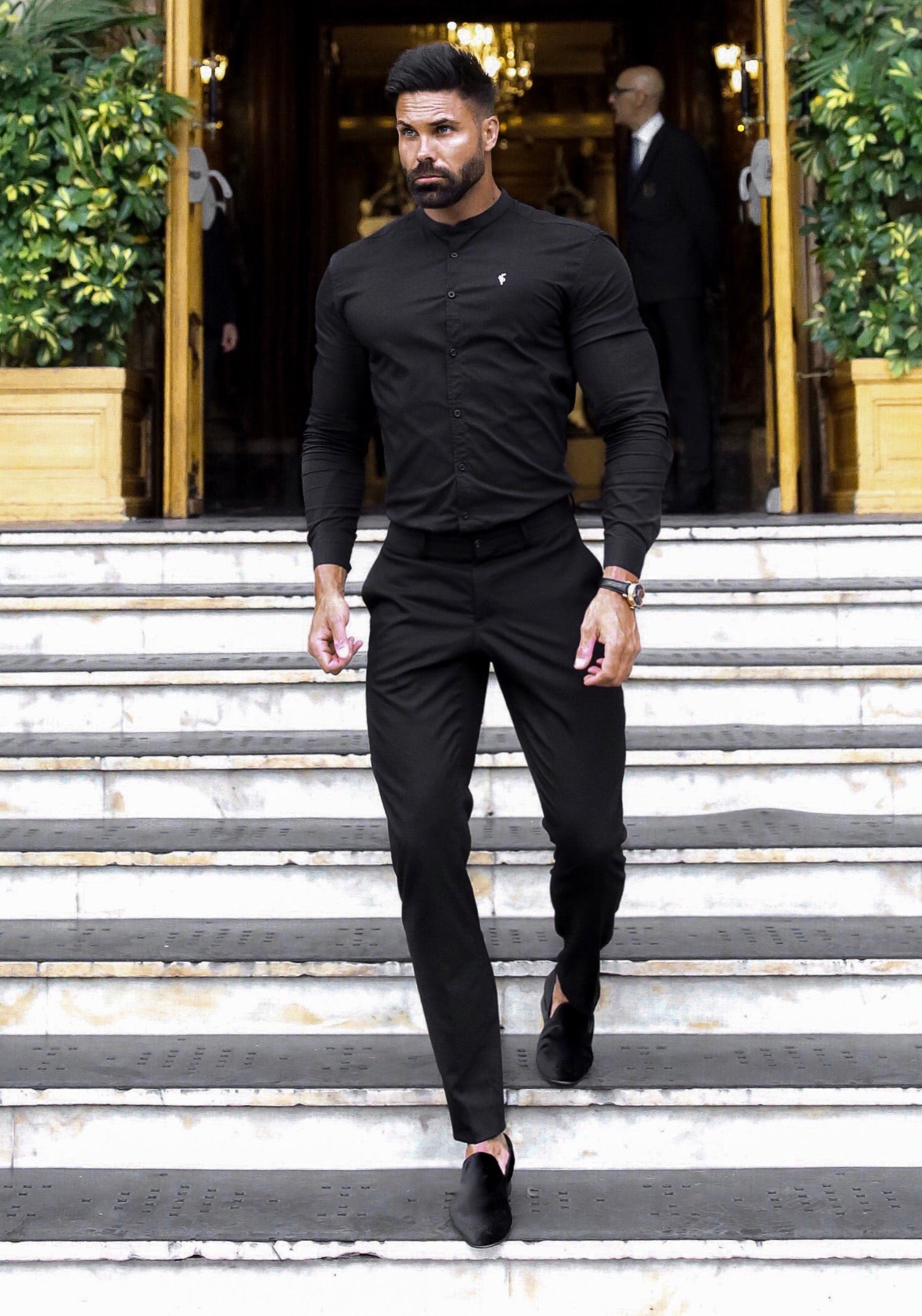 Super Slim Stretch Classic Black Grandad Collar - FS171