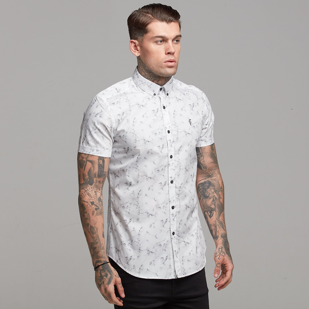 Super Slim Stretch Marble Print Short Sleeve - FS433
