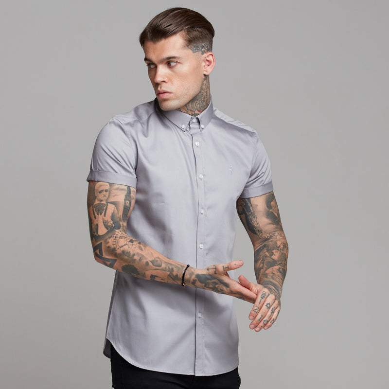 Father Sons Classic Grey Luxe Egyptian Cotton Button Down Short Sleeve - FS490 (LAST CHANCE)