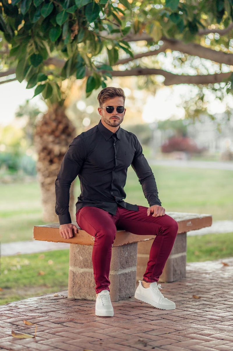 Father Sons Slim Stretch Burgundy Sateen Pants - FSH598