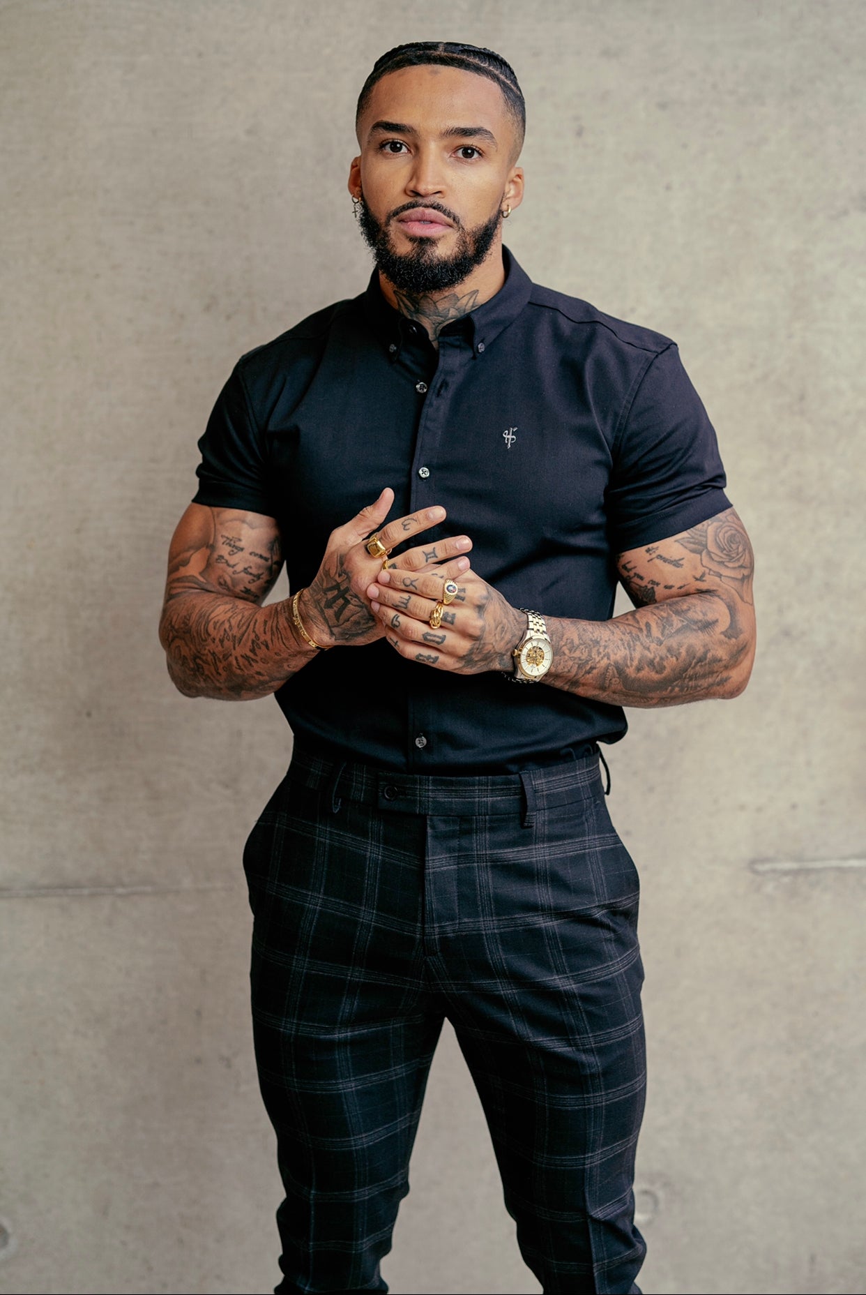 Father Sons Slim Formal Large Charcoal Check Stretch Pants - FST007