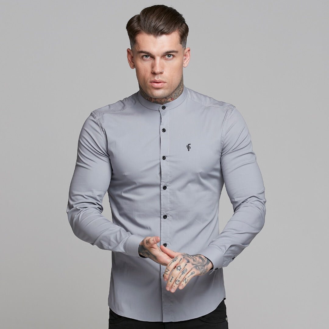 Super Slim Stretch Classic Silver Grey Grandad Collar - FS289