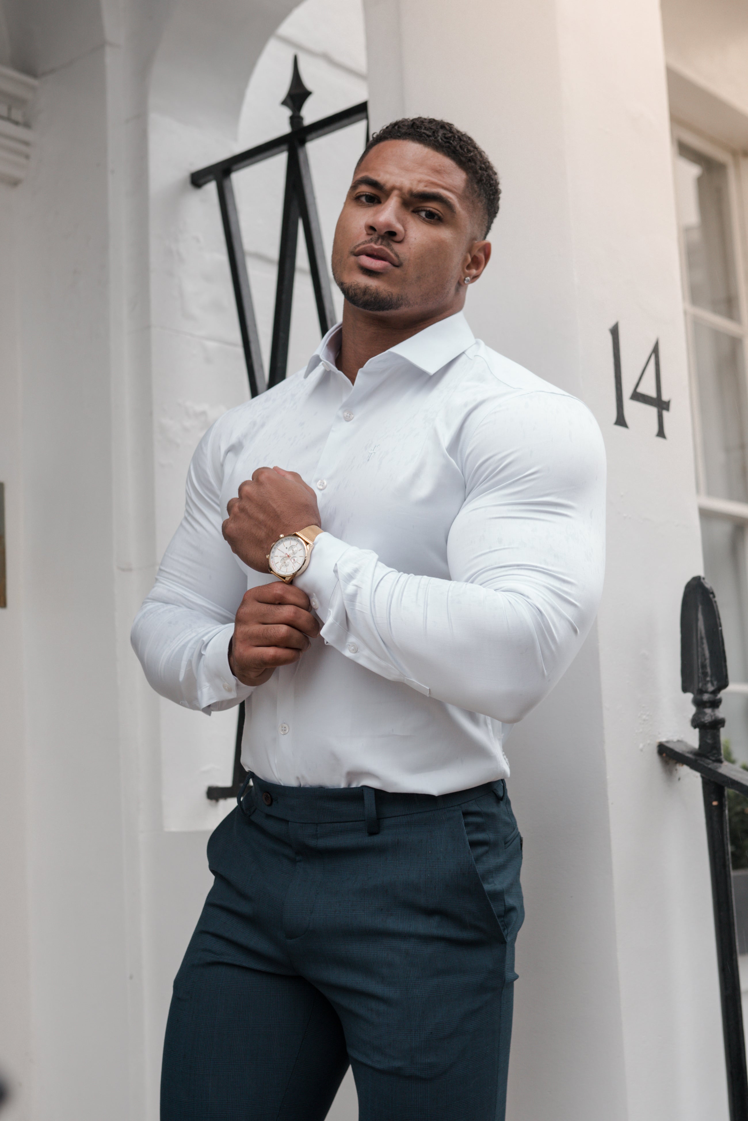 Father Sons Slim Formal Mid Navy & Black Multi Check Stretch Pants - FST008