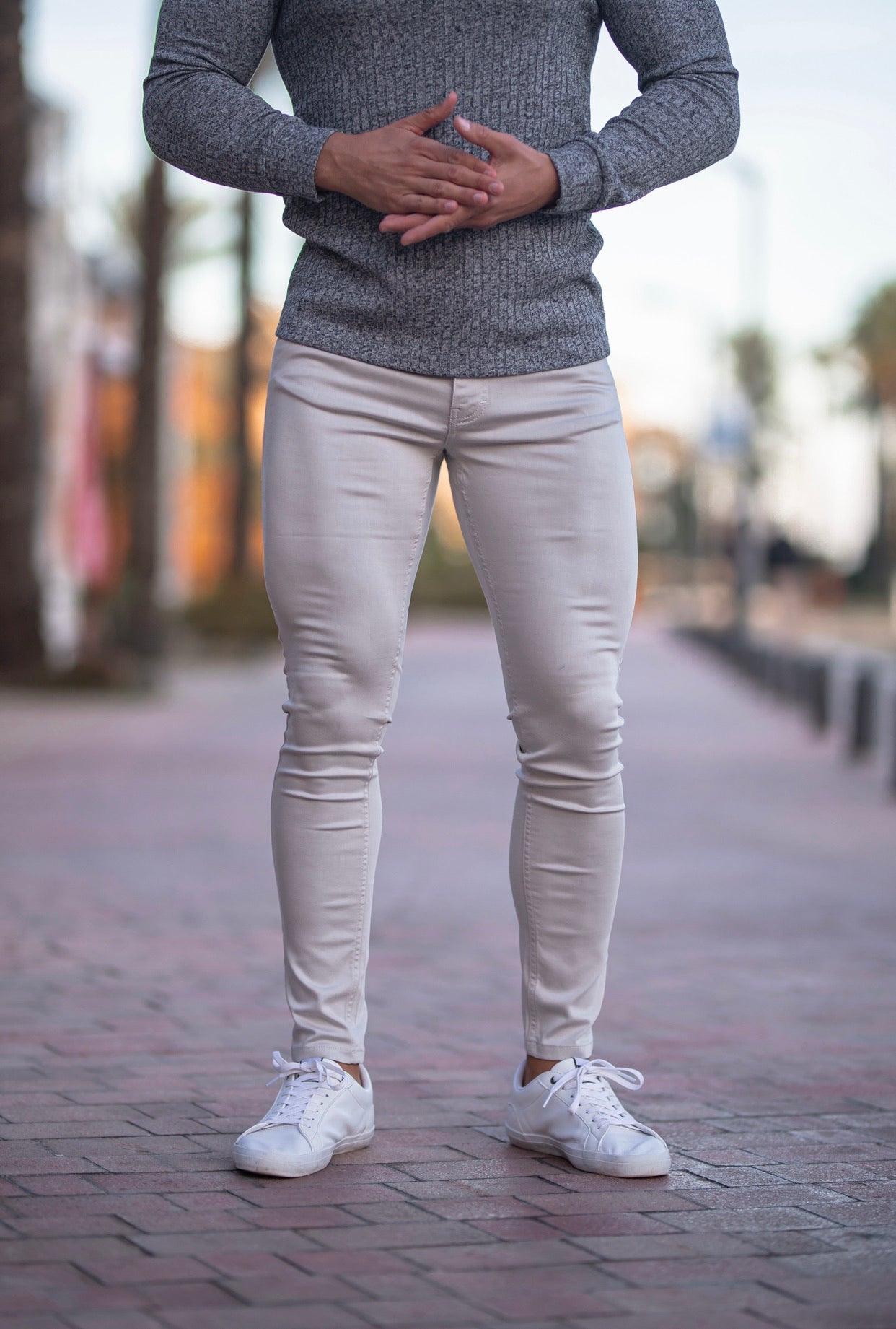 Father Sons Slim Stretch Stone Grey Sateen Pants - FSH522