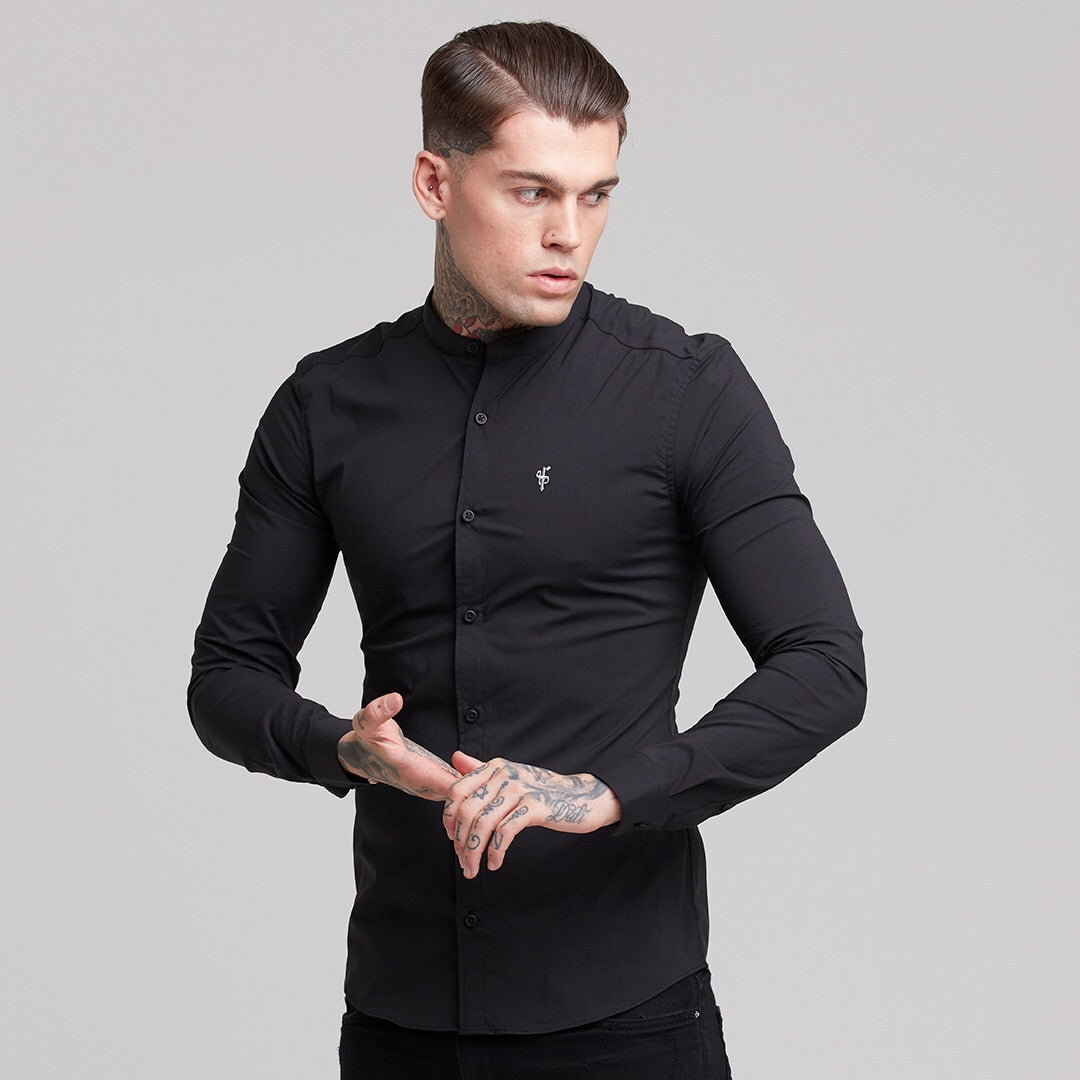 Super Slim Stretch Classic Black Grandad Collar - FS171