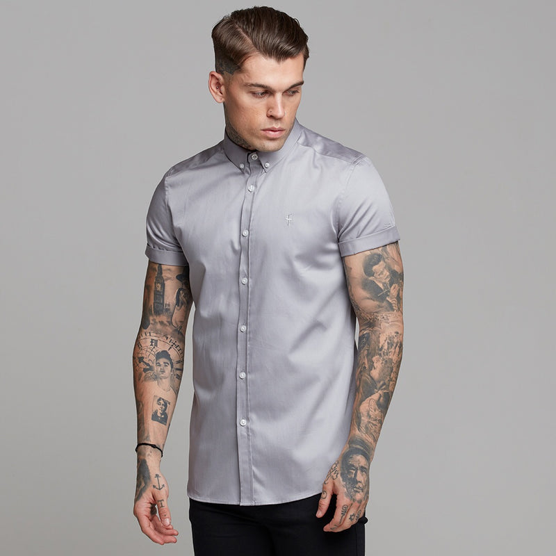 Father Sons Classic Grey Luxe Egyptian Cotton Button Down Short Sleeve - FS490 (LAST CHANCE)