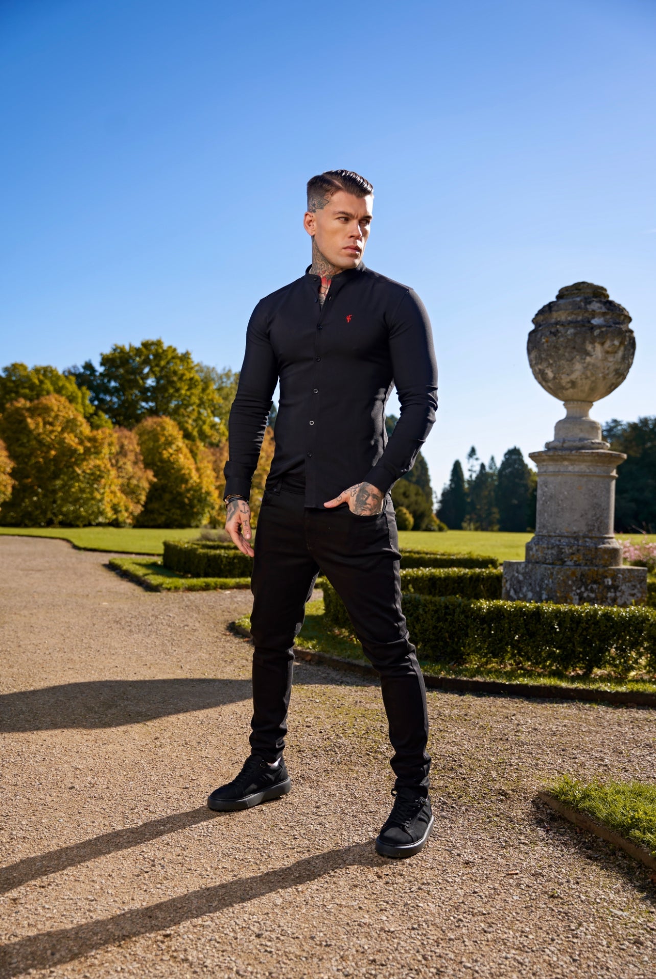 Super Slim Scuba Black Long Sleeve Stretch With Grandad Collar - FS931