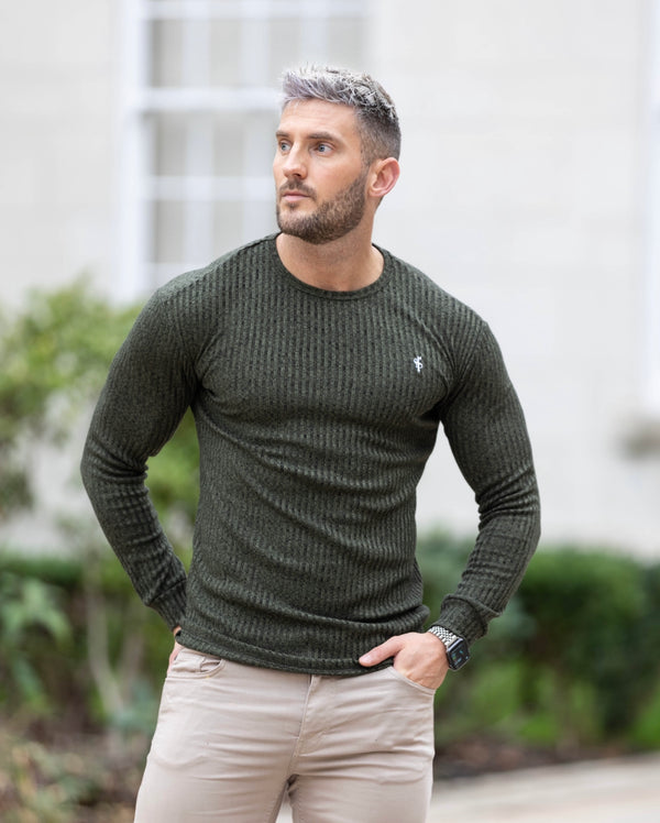 Father Sons Classic Khaki / White Ribbed Knit Sweater - FSH769