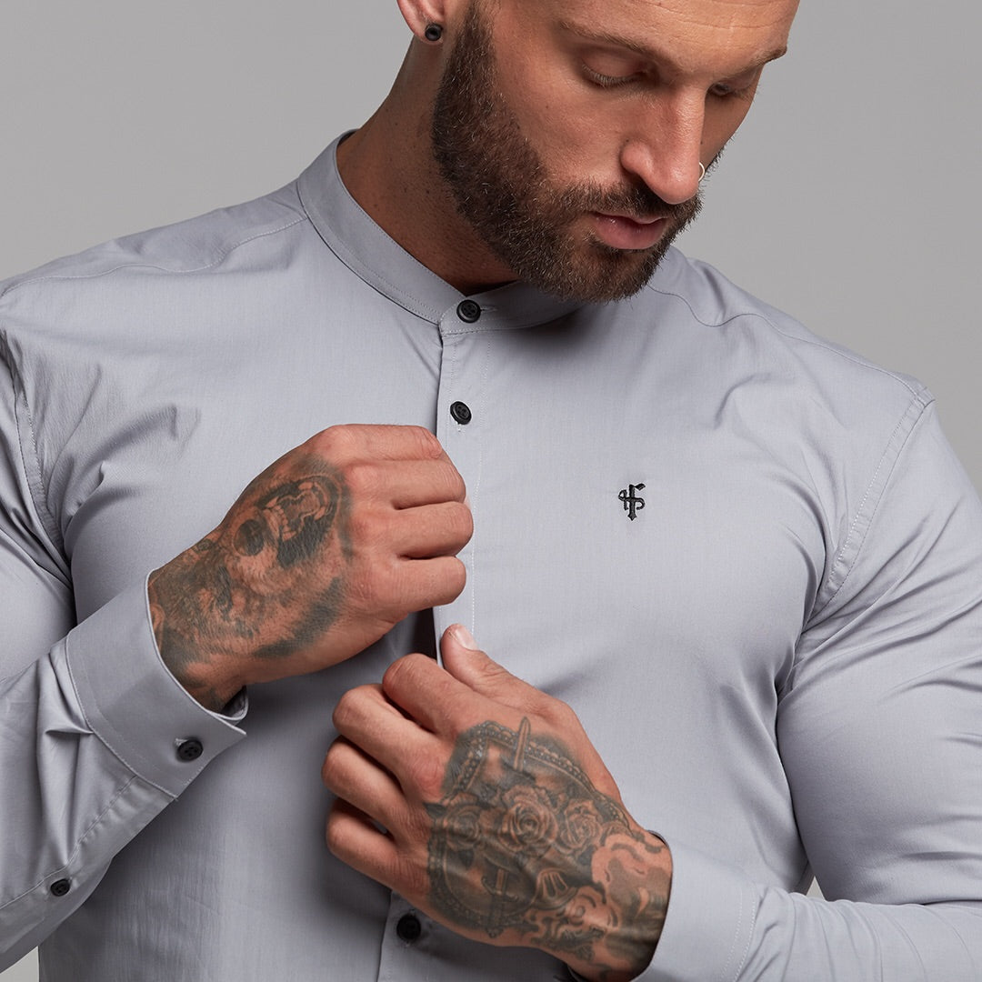 Super Slim Stretch Classic Silver Grey Grandad Collar - FS289