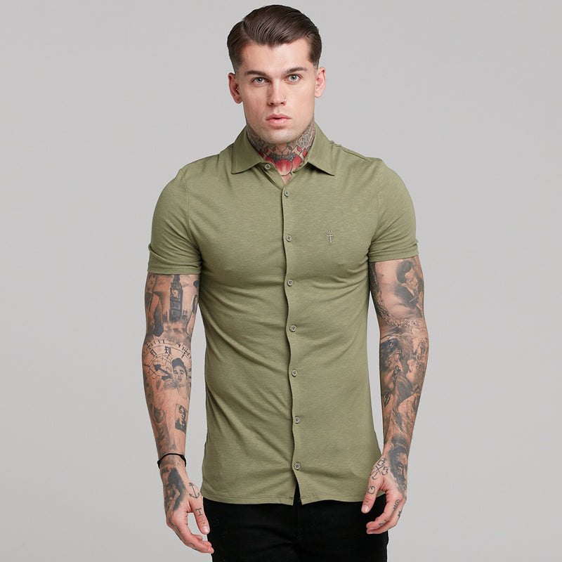 Father Sons Super Slim Khaki Jersey Short Sleeve - FSH014 (LAST CHANCE)