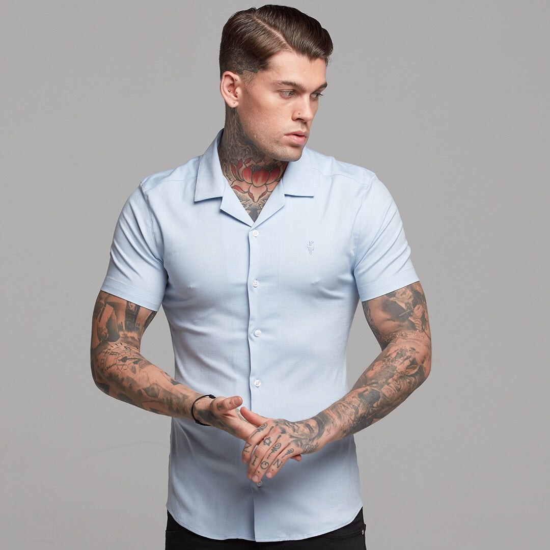 Super Slim Stretch Revere Light blue oxford Short Sleeve - FS439