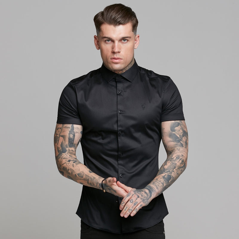 Father Sons Slim Sateen Classic Black Short Sleeve - FS546