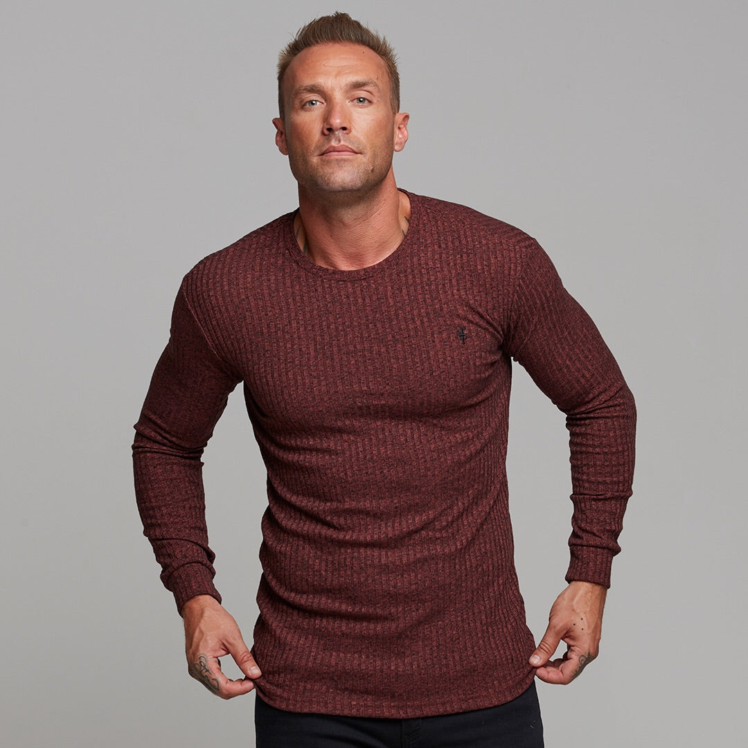 Classic Burgundy Ribbed Knit Super Slim Crew - FSH113