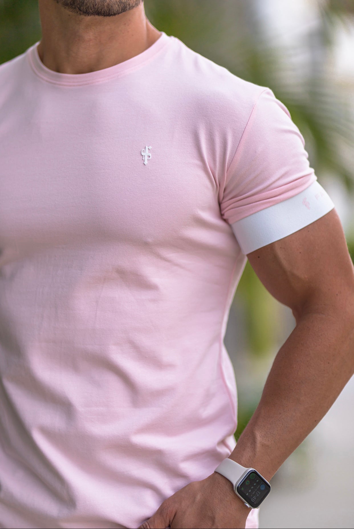 Classic Baby Pink Crew T Shirt with FS Elastic Sleeve Branding - FSH639