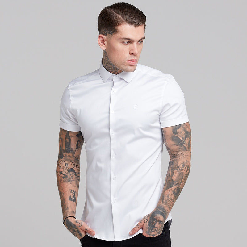 Father Sons Slim Sateen Classic White with White Embroidery - FS395