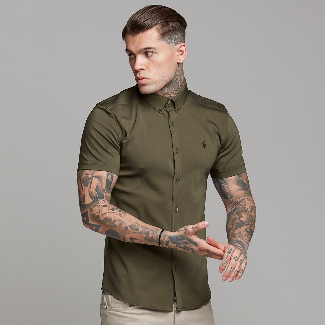 Super Slim Ultra Stretch Classic Olive Short Sleeve - FS483
