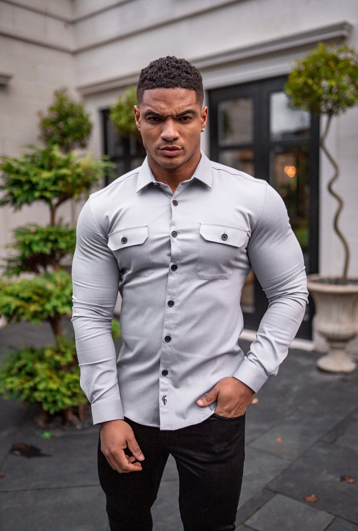 Super Slim Stretch Grey Denim Shacket - FS206