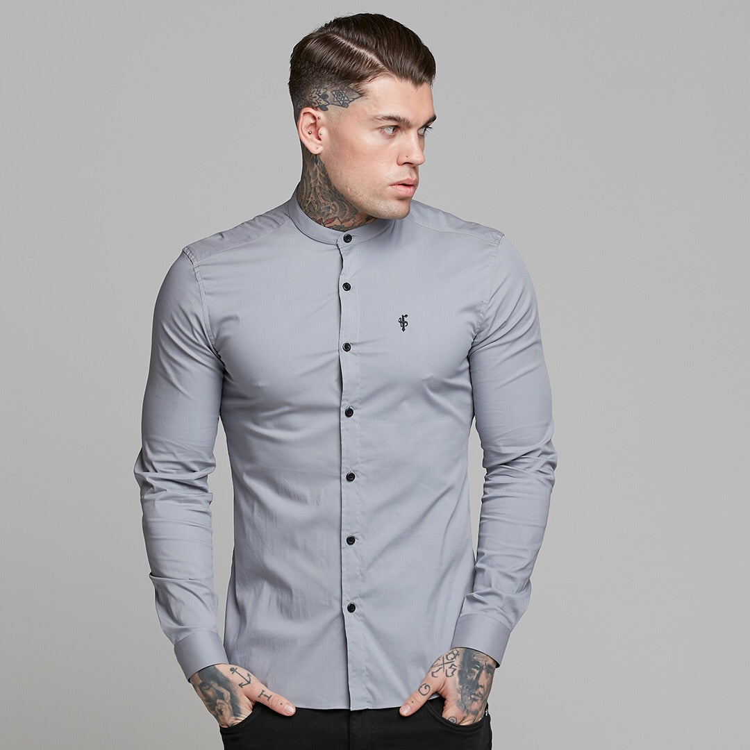 Super Slim Stretch Classic Silver Grey Grandad Collar - FS289