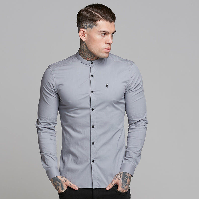 Father Sons Super Slim Stretch Classic Silver Grey Grandad Collar - FS289