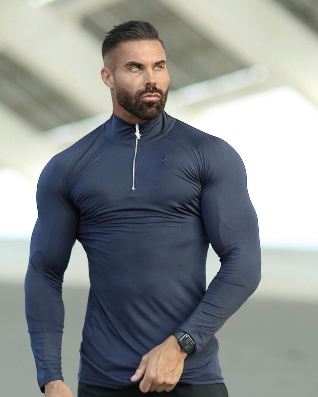 Long Sleeve Navy Half Zip Gym Top - FSH712