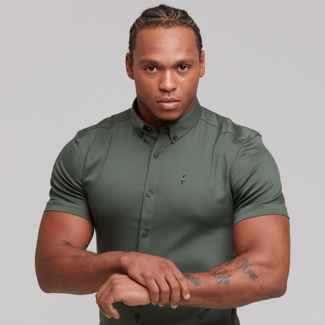 Super Slim Stretch Khaki Denim Short Sleeve - FS203