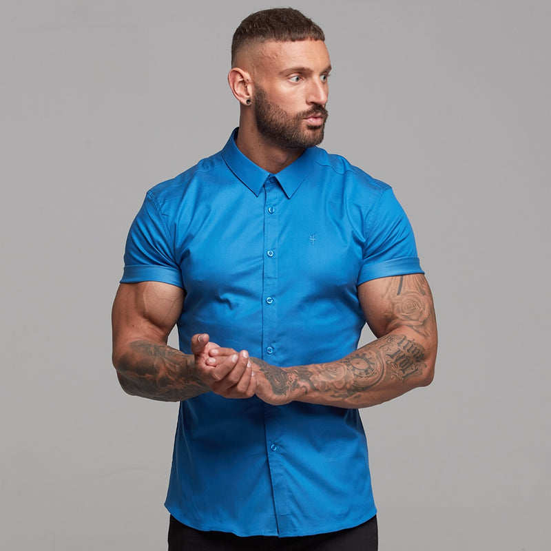 Father Sons Super Slim Luxe Ultra Stretch Mid Blue Short Sleeve -  FS384